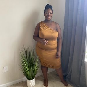 Shein Curve Gold One Shoulder Dress